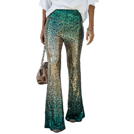 Damen Glitzernde Schlaghose mit Luxuriösem Pailletten-Muster EB