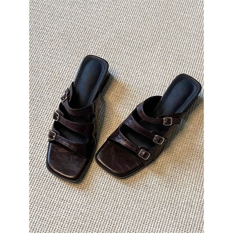 Damen stilvolle Mules mit verstellbaren Riemen EB