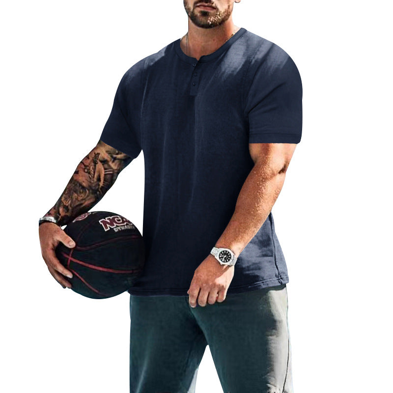 Herren lässiges Kurzarm-Henley-Shirt mit hochwertigem Baumwoll-Mix und praktischem Knopfdesign EB