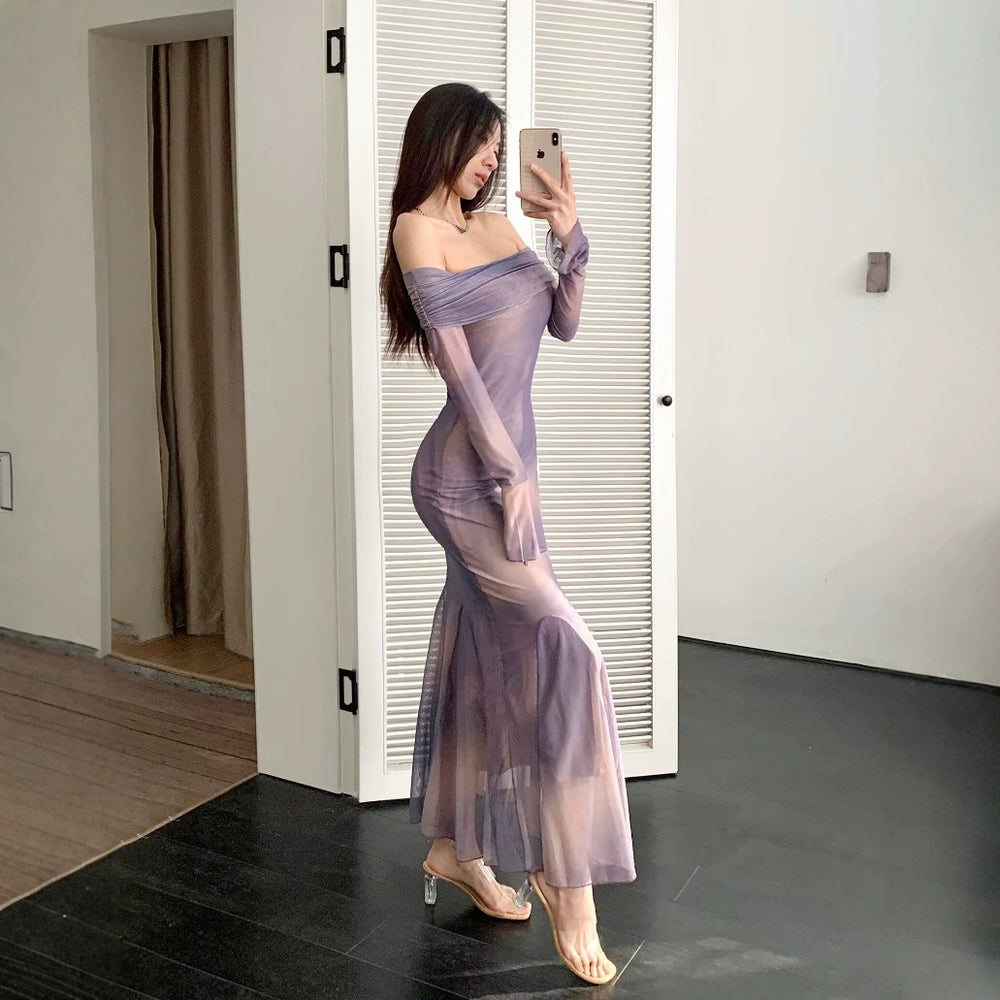 Damen elegantes Wickelkleid mit schulterfreiem Design und ausdrucksstarkem Material EB