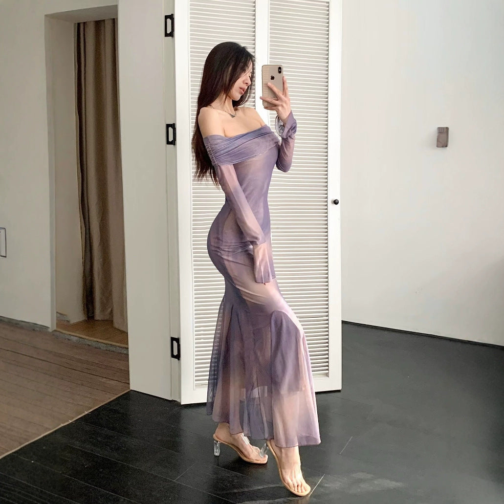 Damen elegantes Wickelkleid mit schulterfreiem Design und ausdrucksstarkem Material EB