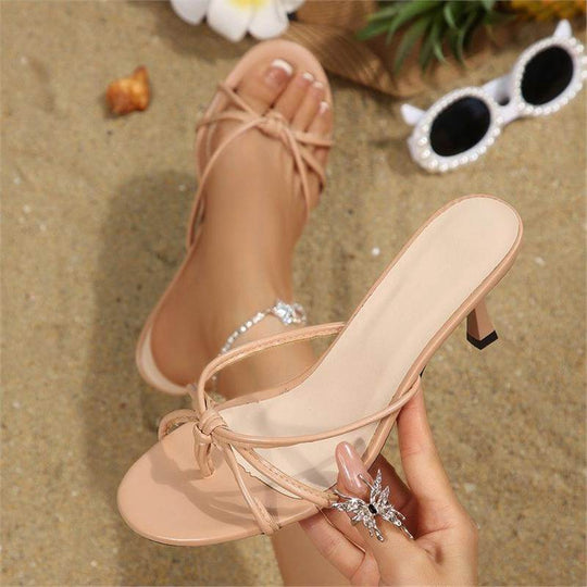 Damen Elegante Kitten‑Heel Mules mit zarten Knoten‑Riemchen und offenem Zehenbereich EB