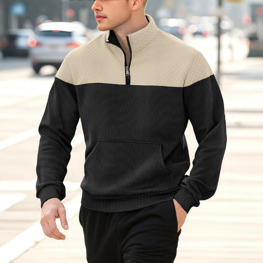 Herren nan Schulterpaneel-Halbzip-Sweatpullover mit gesteppter Schulterpartie und Kängurutasche EB