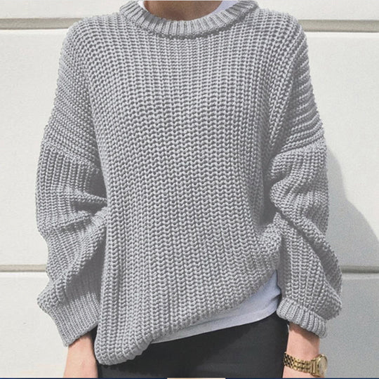 Damen legerer Grobstrickpullover mit weitem Schnitt und trendy Maschenmuster EB