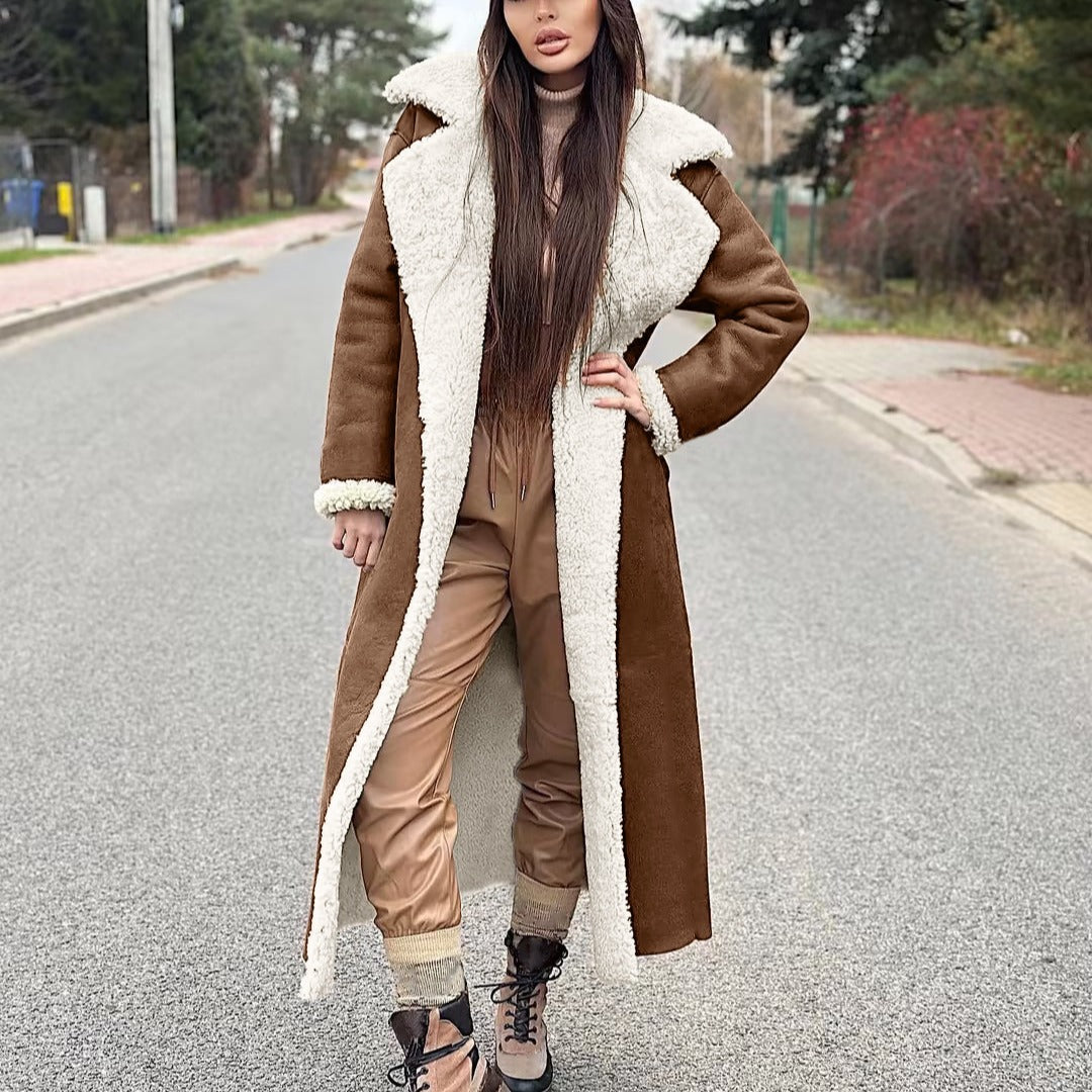 Damen Lange Kunstfelljacke mit modernem Design und elegantem Kragen EB