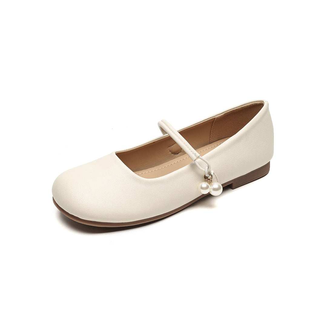 Damen Ballerinas mit modischem Riemchen und Perlenanhängern EB