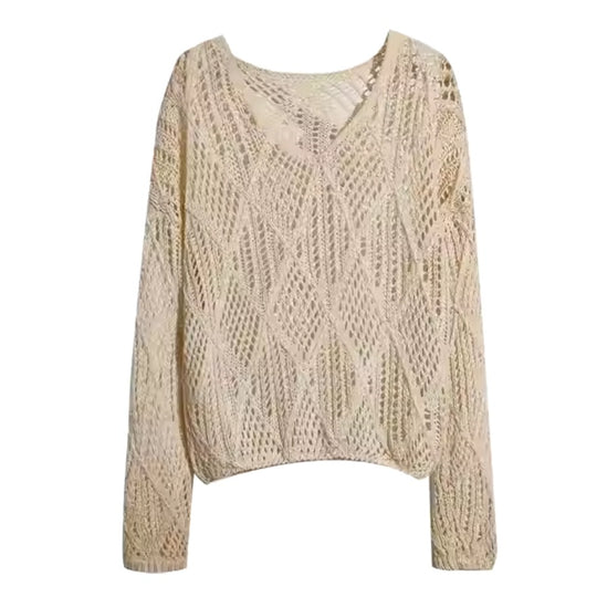 Damen Grobstrick Pullover mit innovativem Lochmuster und lässigem Schnitt EB