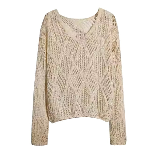 Damen Grobstrick Pullover mit innovativem Lochmuster und lässigem Schnitt EB