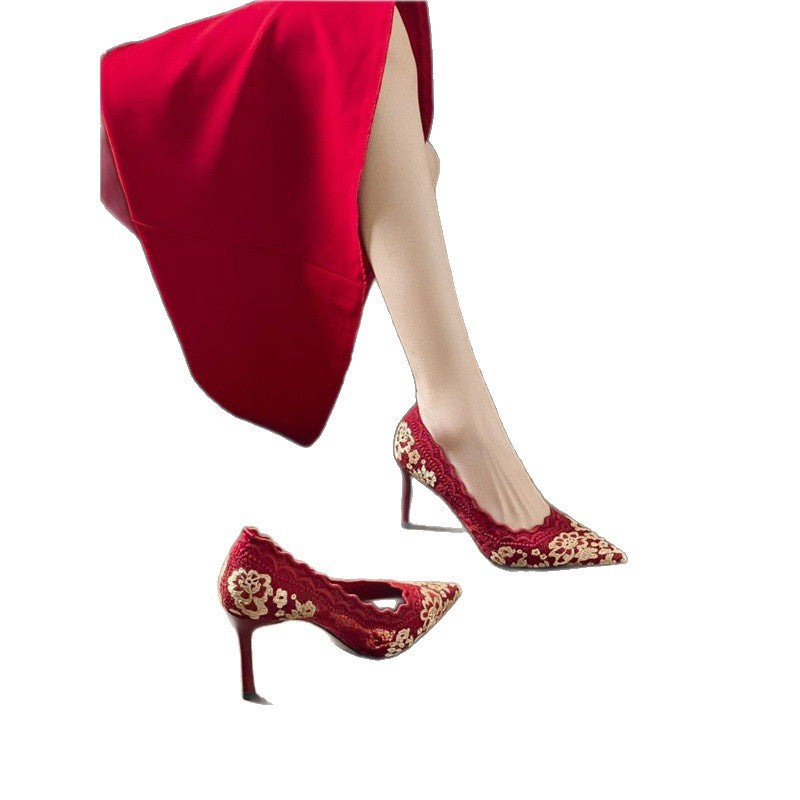 Damen elegante Slingback-Pumps mit zarter Spitzenverzierung EB