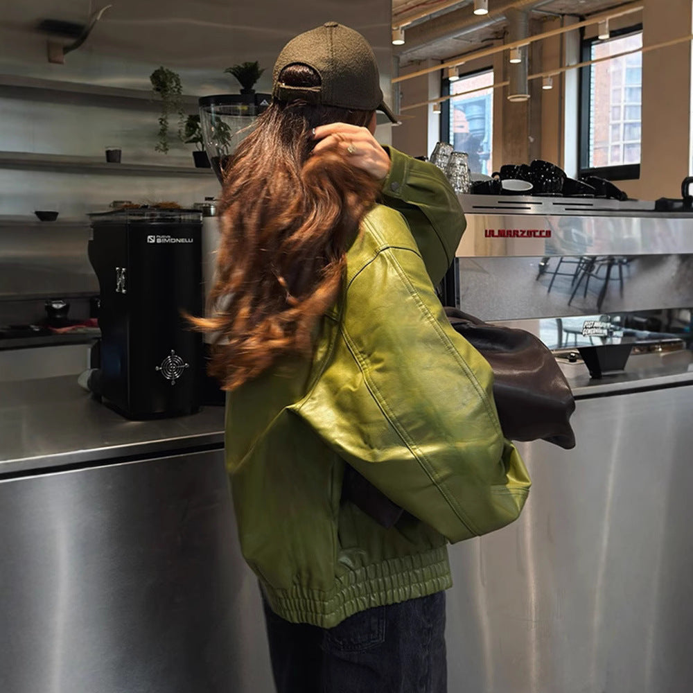 Damen Kunstlederjacke im lässigen Cropped-Stil mit praktischen Taschen EB