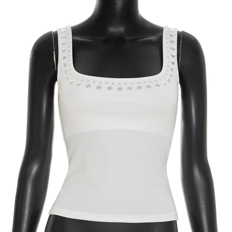 Damen Trägertop mit eleganter Steinanbringung und quadratischem Ausschnitt EB