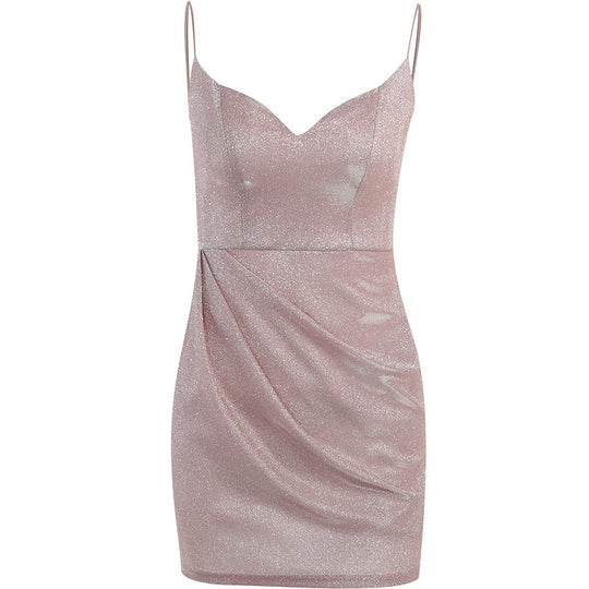 Damen Cocktailkleid mit tiefem V-Ausschnitt und dekorativem Faltenwurf EB