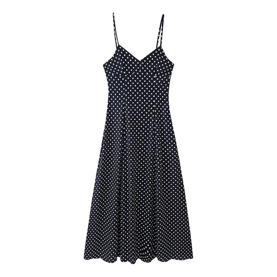 Damen Midikleid mit zarten Spaghetti-Trägern und verspieltem Polka-Dots-Design EB