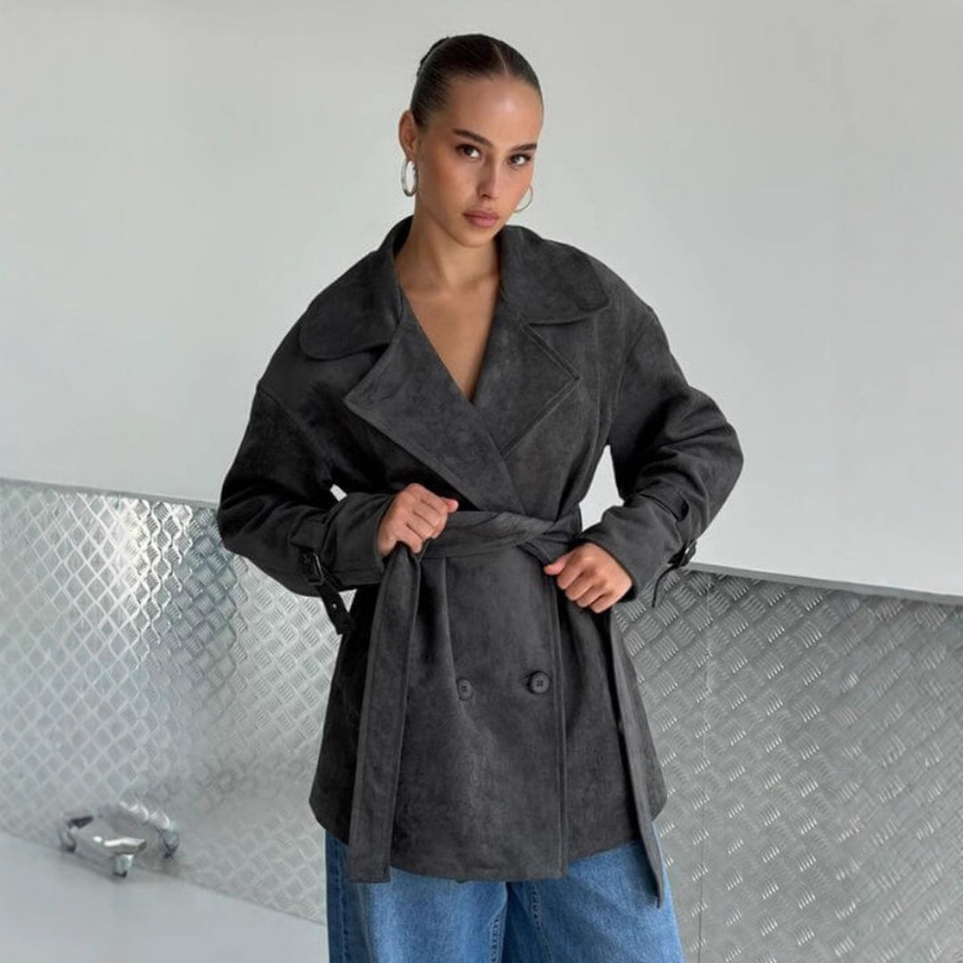 Damen Elegante suède Jacke mit Gürtel EB
