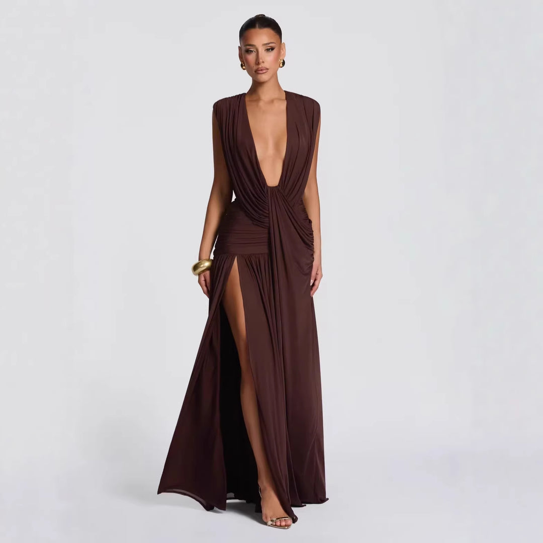 Damen Elegantes tief ausgeschnittenes Abendkleid mit Raffung EB