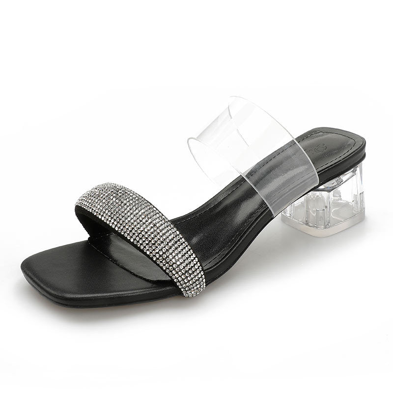 Damen Glamouröse Sandalen mit transparenten Riemen und funkelndem Strass EB
