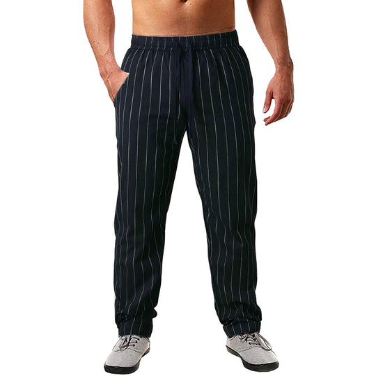 Herren lässige Streifen-Hosen aus Baumwollmix mit elastischem Bund und praktischen Eingrifftaschen EB