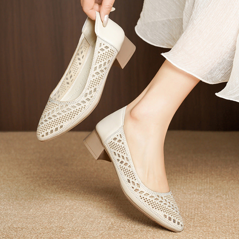Damen Elegante und luftige Ballerinas mit ausgefallenem Lochmuster EB
