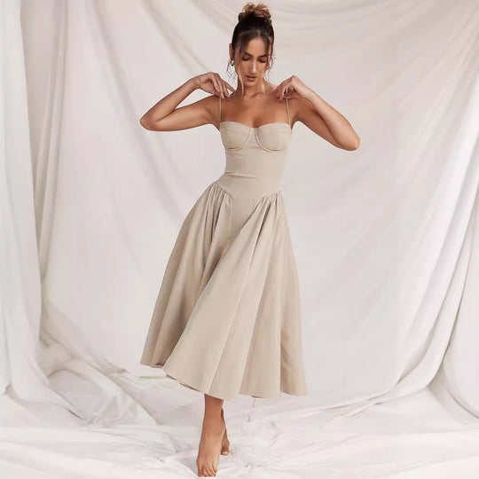 Damen Midikleid mit knöpfbarem Oberteil und schwingendem Rock EB