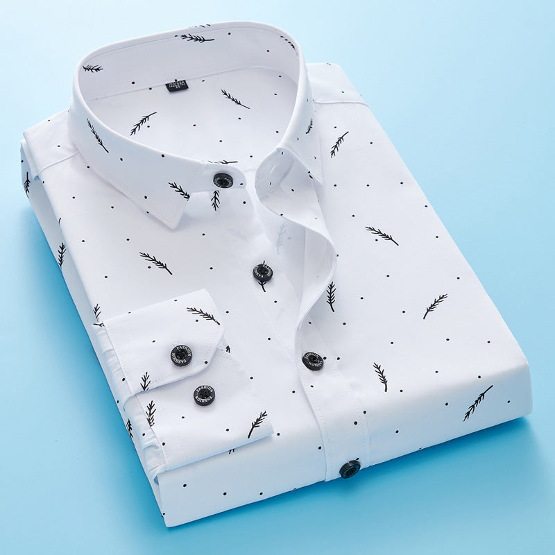 Herren nan Slim-Fit Business-Hemd mit feinem botanischem Print und Kentkragen EB