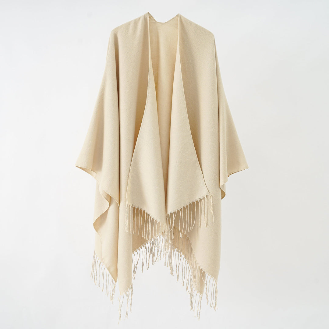 Damen Modischer Fransen-Poncho Aus Weichem Material mit Luxuriösem Fall EB