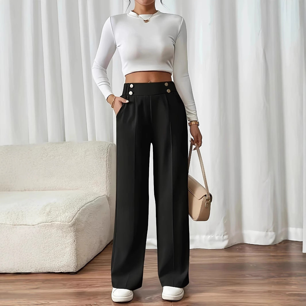 Damen Weitgeschnittene Palazzo-Hose mit elegantem Knopfdetail EB