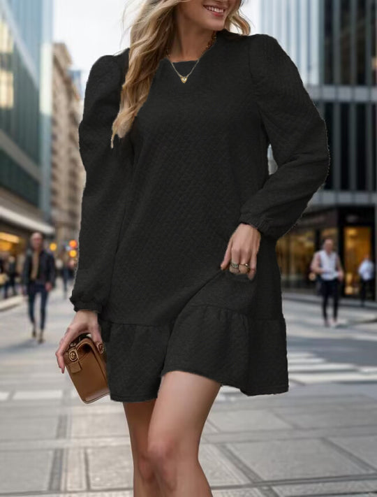 Damen lässiges Sweatkleid mit Puffärmeln und Volantdetails EB