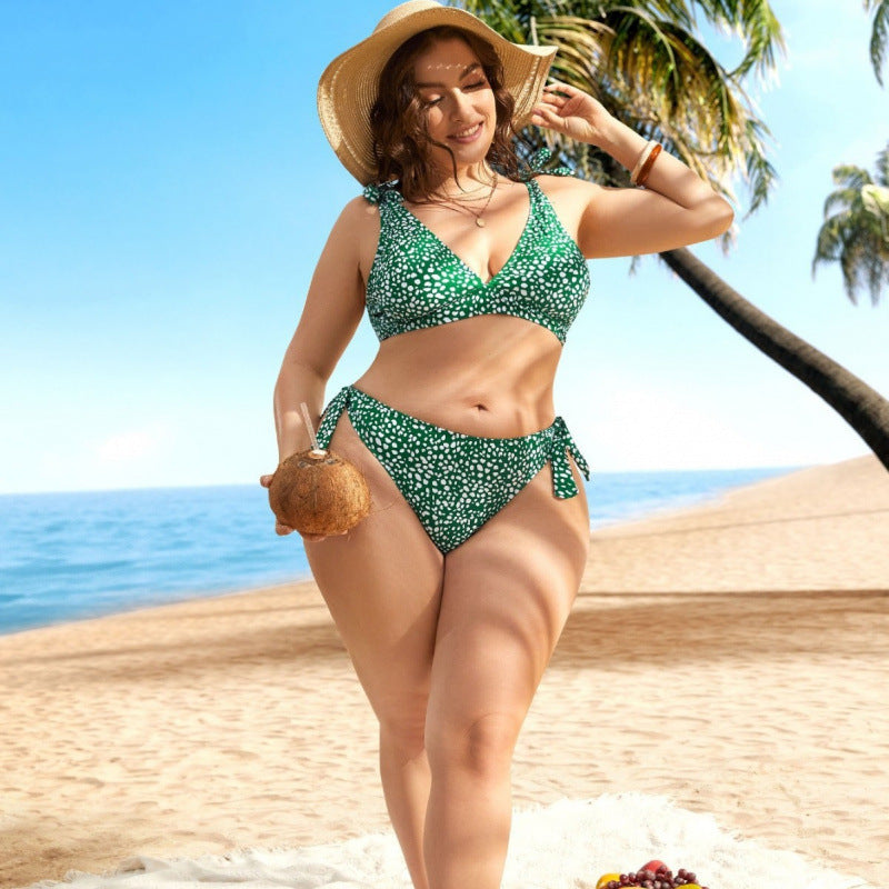 Damen Triangel-Bikini mit verspielten Schleifen und modischem Muster EB