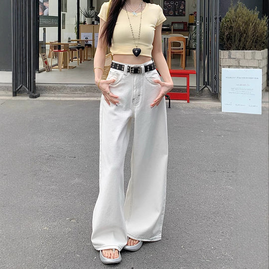 Damen weit geschnittene Denim-Hose mit hohem Bund und lässigem Schnitt EB