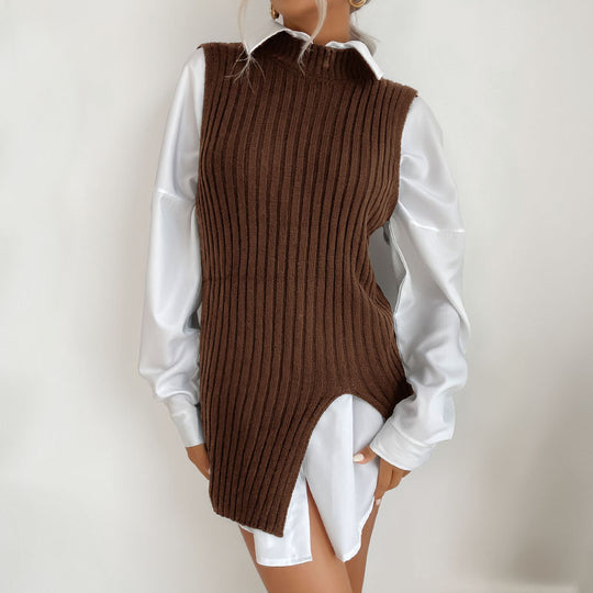 Damen Strickkleid mit Taillengürtel und seitlichen Schlitzen EB