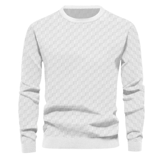 Herren Texturierter Strickpullover mit feiner Karo‑Waffelstruktur & geripptem Saum EB