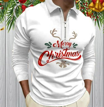 Herren Weihnachtliches Langarmshirt mit festlichem Grafikdesign und praktischem Reißverschluss EB