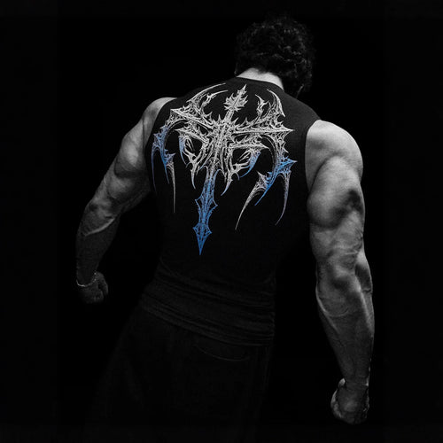 Herren nan figurbetontes Trainings-Tanktop mit tiefen Armausschnitten und filigranem Rückendruck EB