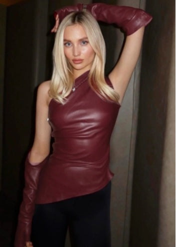 Damen Elegantes Top mit asymmetrischem Design und langen Armabschlüssen EB