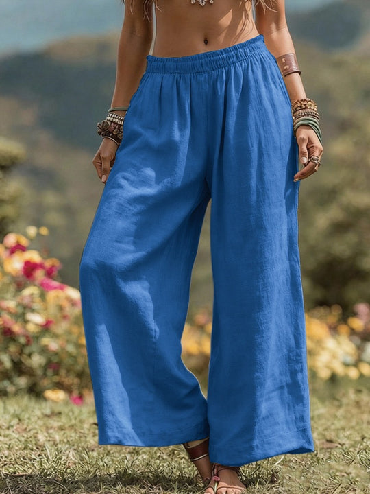 Damen Weit geschnittene Leinenhose EB