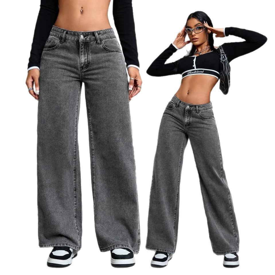 Damen weite Jeanshose mit hohem Bund und lässigem Schnitt EB