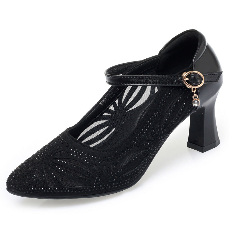 Damen Elegant verziertes Mary Jane Pumps mit Blockabsatz EB