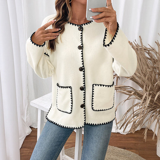 Damen modische Strickjacke mit einzigartigen Kontrastnähten EB