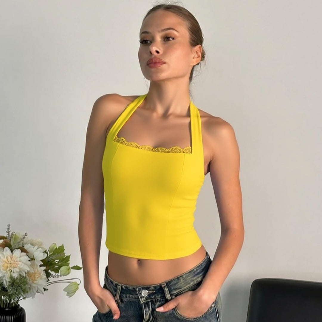 Damen Figurbetontes Trägertop mit Spitzendetails EB