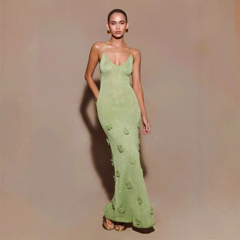 Damen Elegantes Maxikleid mit funkelnden Blütenapplikationen EB