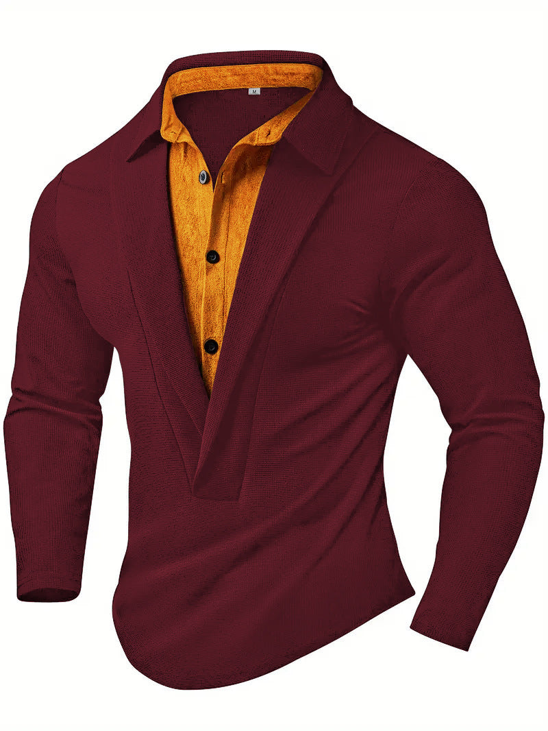 Herren Elegantes Langarmhemd mit modernem Kragen und texturiertem Design EB