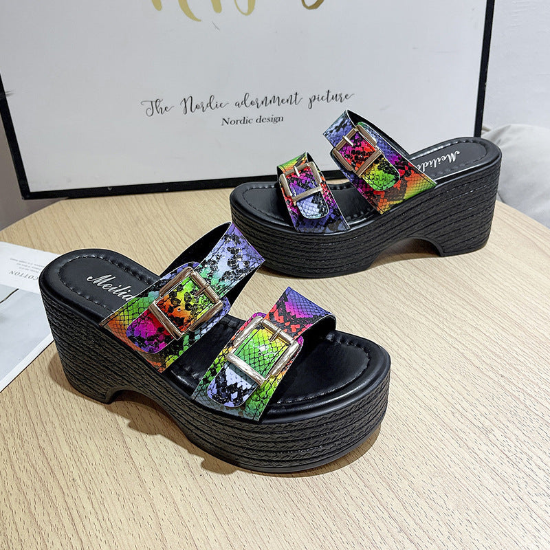 Damen Plateau-Sandalen mit modischem Schnallen-Design EB