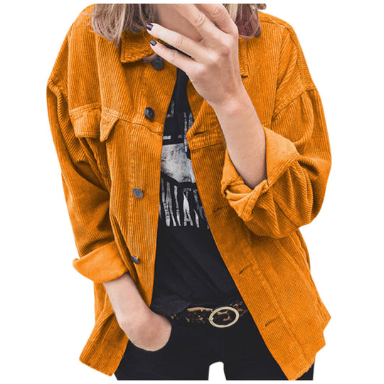 Damen nan Oversize Cordjacke mit aufgesetzten Taschen und klassischer Knopfleiste EB