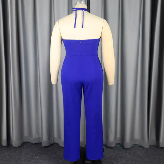 Damen eleganter Jumpsuit mit voluminösem Blumenkragen EB
