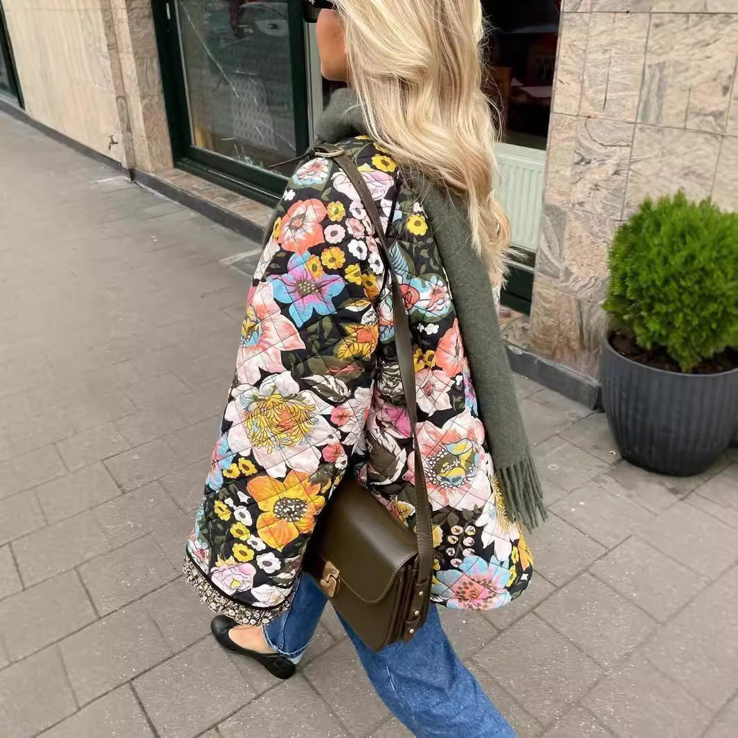 Damen gesteppte Blumenjacke mit luxuriösem Innenfutter EB
