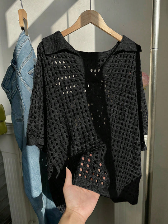 Damen luftiges Strickoberteil mit modernem Netzdesign EB