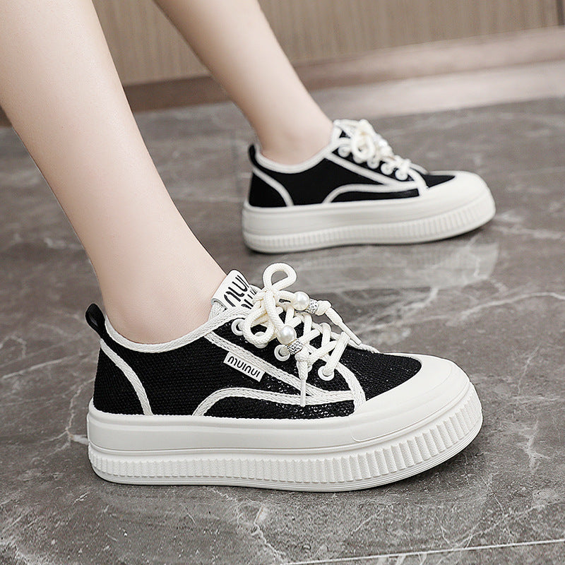 Damen modische Chunky Sneakers mit trendigen Perlenakzenten EB
