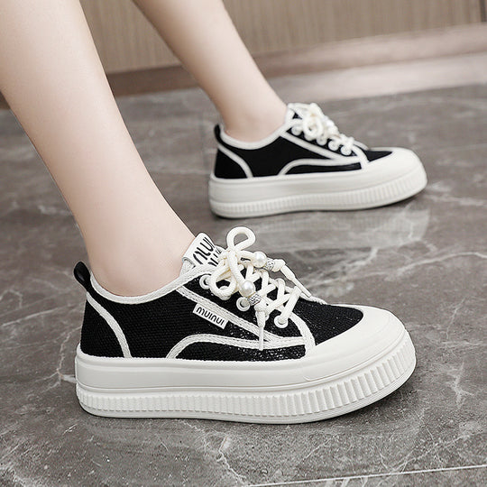 Damen modische Chunky Sneakers mit trendigen Perlenakzenten EB