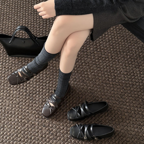 Damen elegante Mokassins mit dekorativem Schleifen-Detail und speziellen Riemen EB