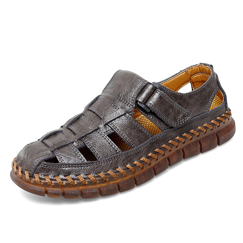 Herren Atmungsaktive Ledersandalen mit komfortablem Klettverschluss EB